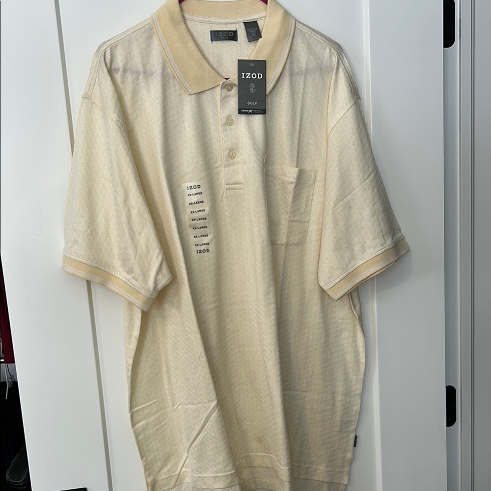 IZOD Polo Yellow & white golf for Men collared 3 button front spring short slv